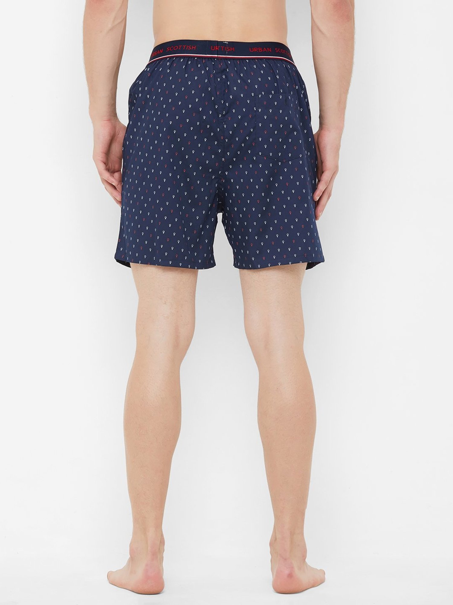 Urban Scottish White & Navy Regular Fit Printed Boxers - Pack Of 2