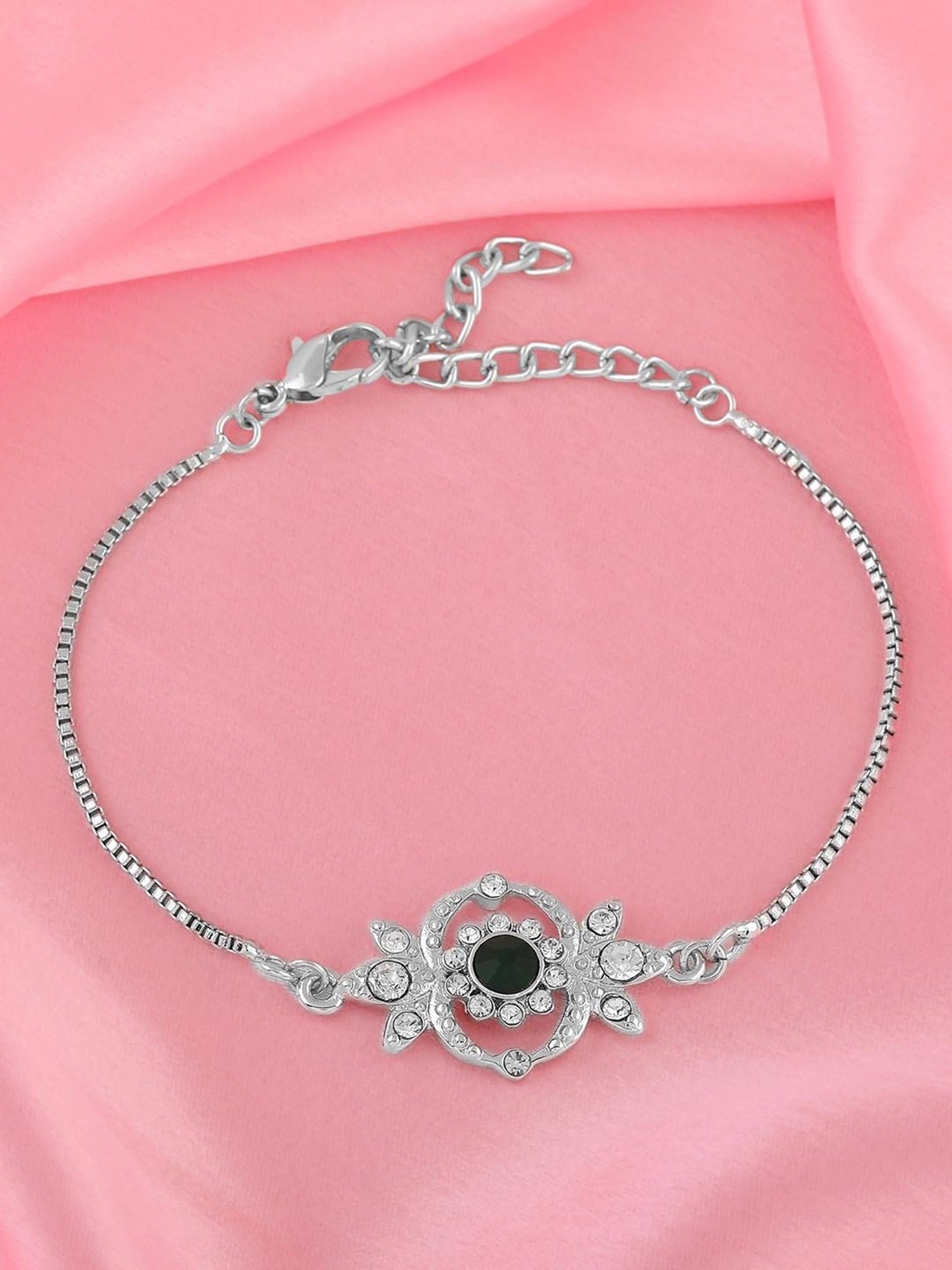 Estele Rhodium-Plated Bracelet with White Crystals for Women