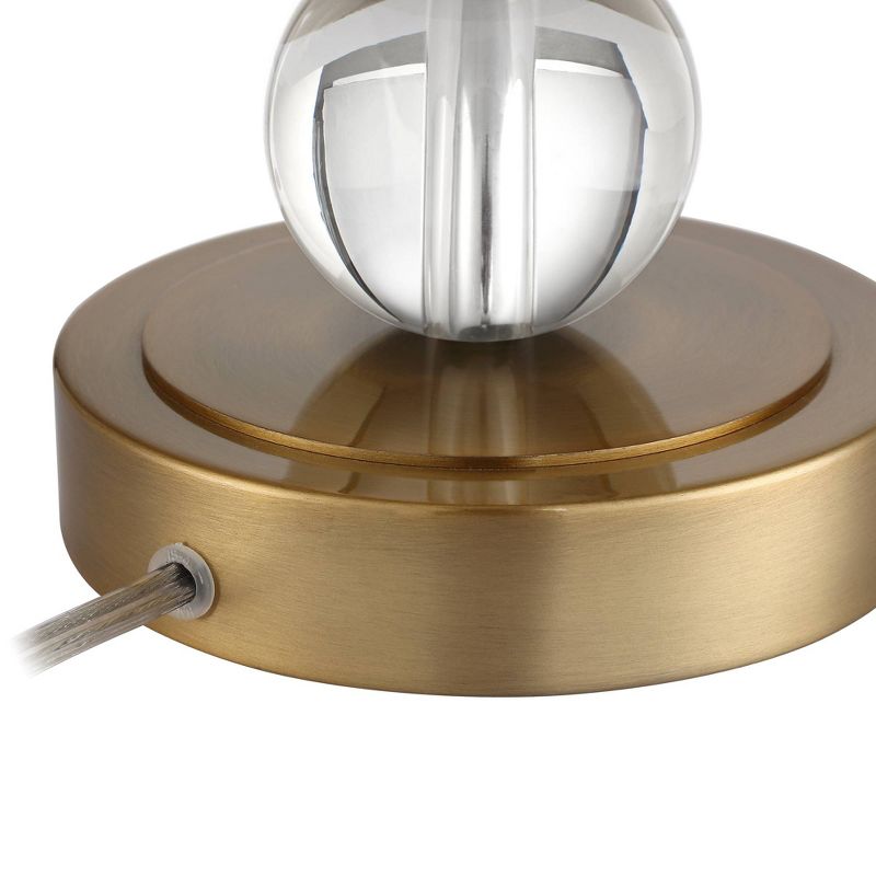 Vienna Full Spectrum Art Deco Buffet Table Lamp Crystal Ball Brass Metal Off White Fabric Drum Shade for Dining Room