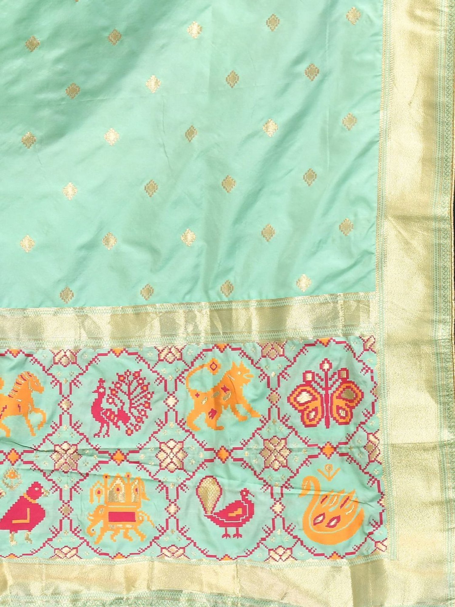 Elora Turquoise Woven Pattern Semi Stitched Lehenga Choli Set With Dupatta