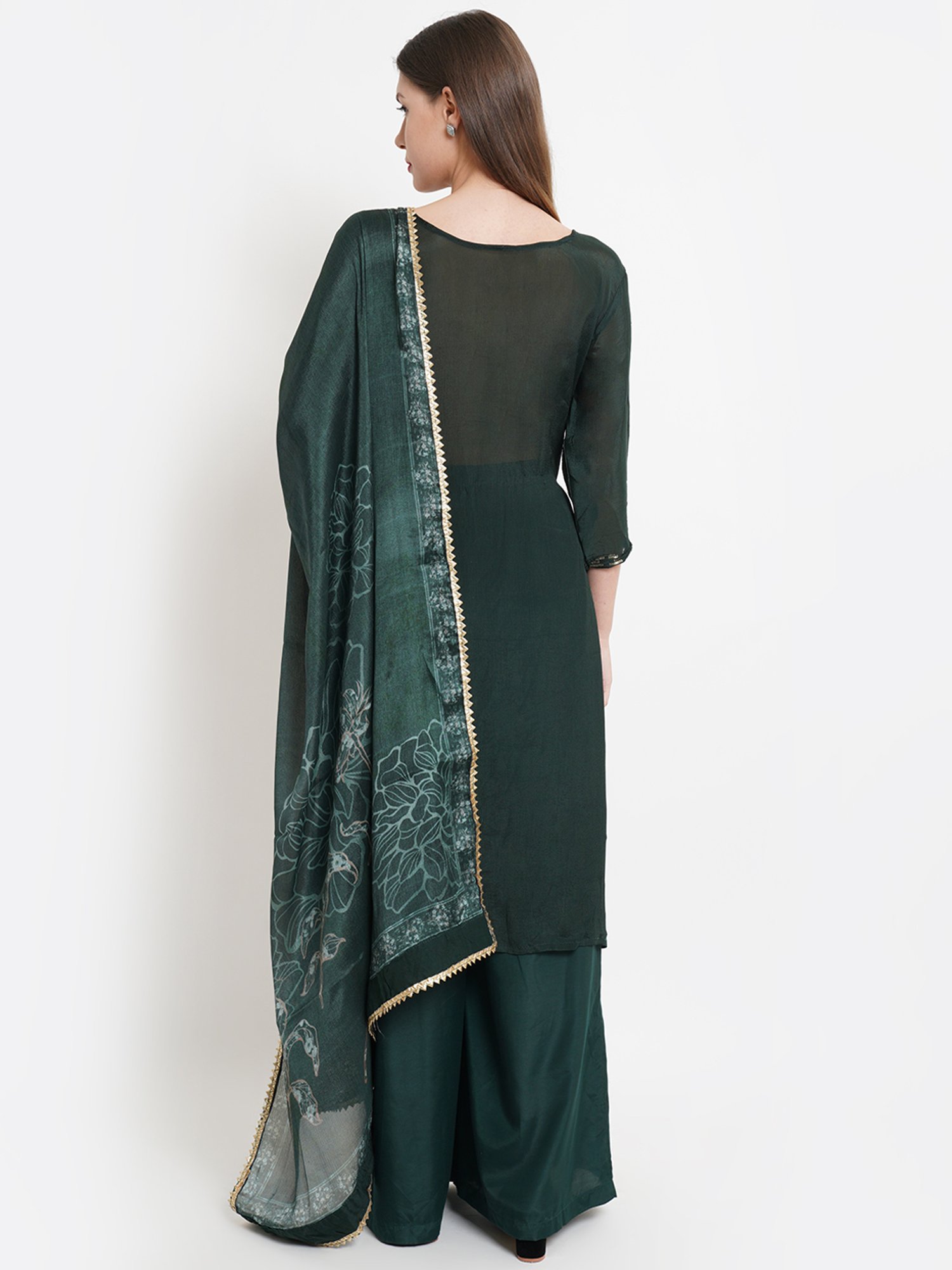 Stylee LIFESTYLE Green Embellished Unstitched Dress Material