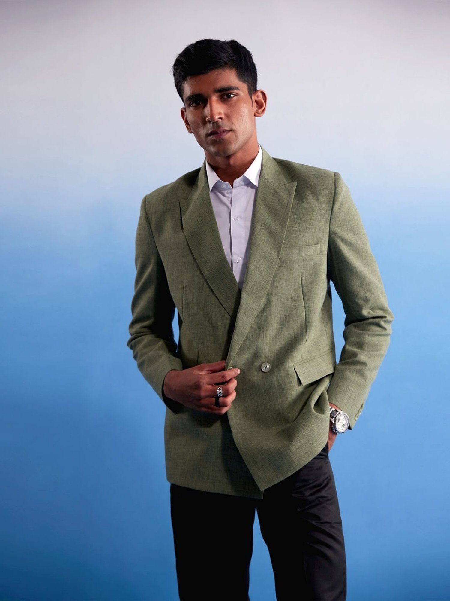 Vastramay Green Cotton Regular Fit Blazer