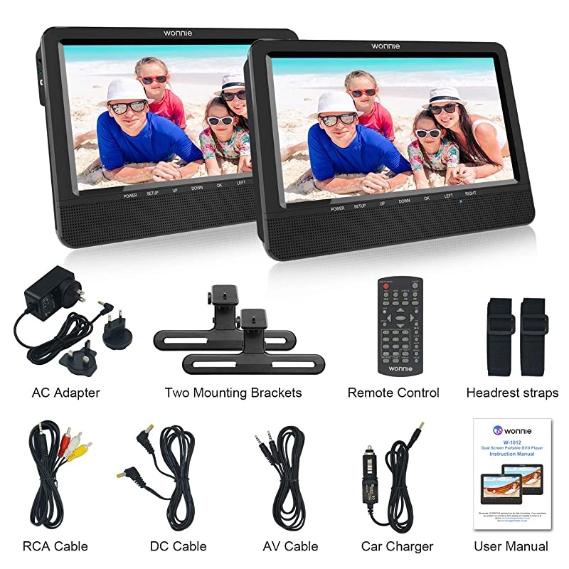 7.5&rsquo;&rsquo; Dual Screen DVD Player Portable Car Headrest Video Built-in 5 Hours Rechargeable Battery, Last Memory, Regions Free (Host DVD Player+ Slave Monitor)