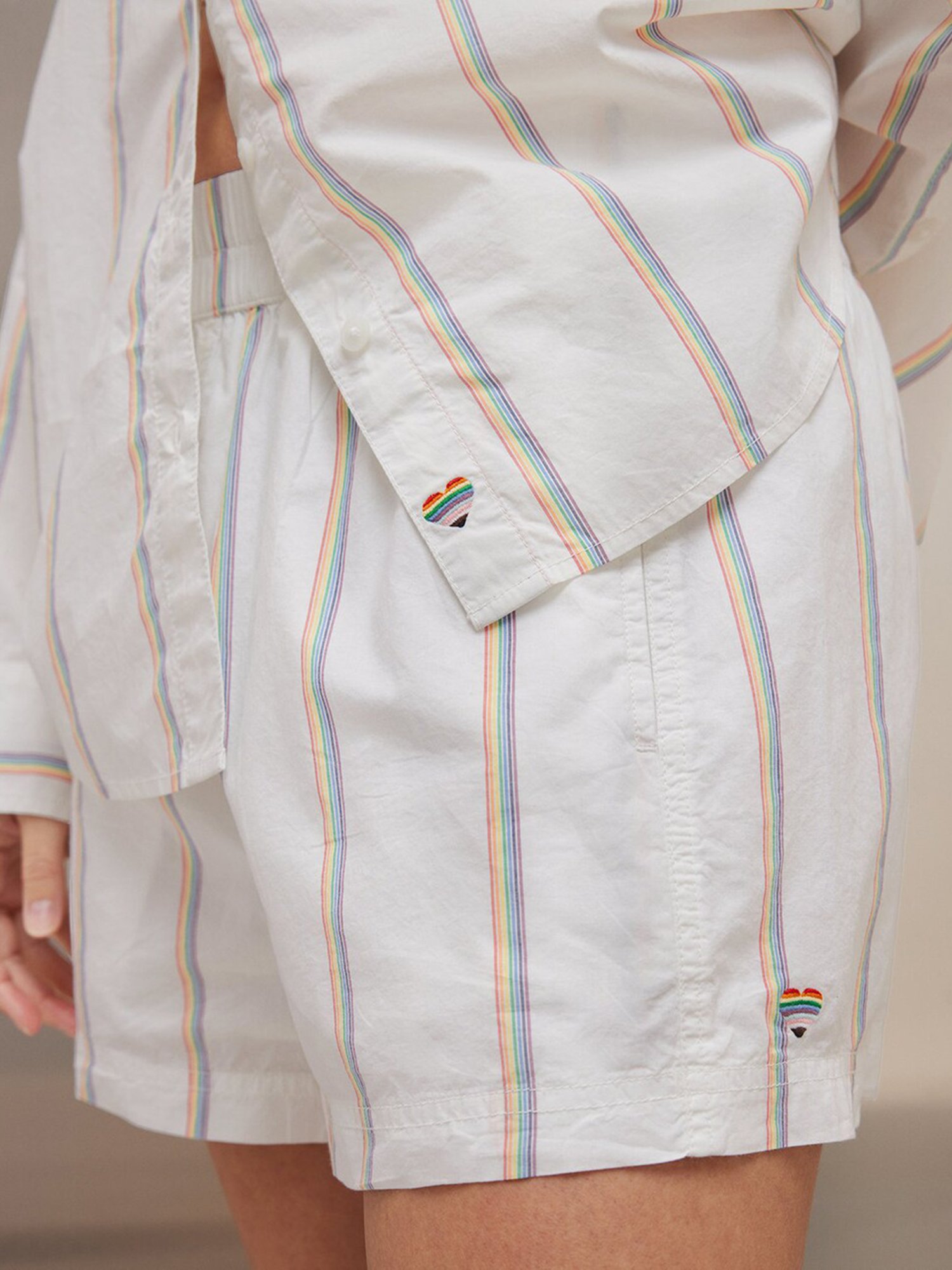 American Eagle Outfitters White Cotton Striped Shorts