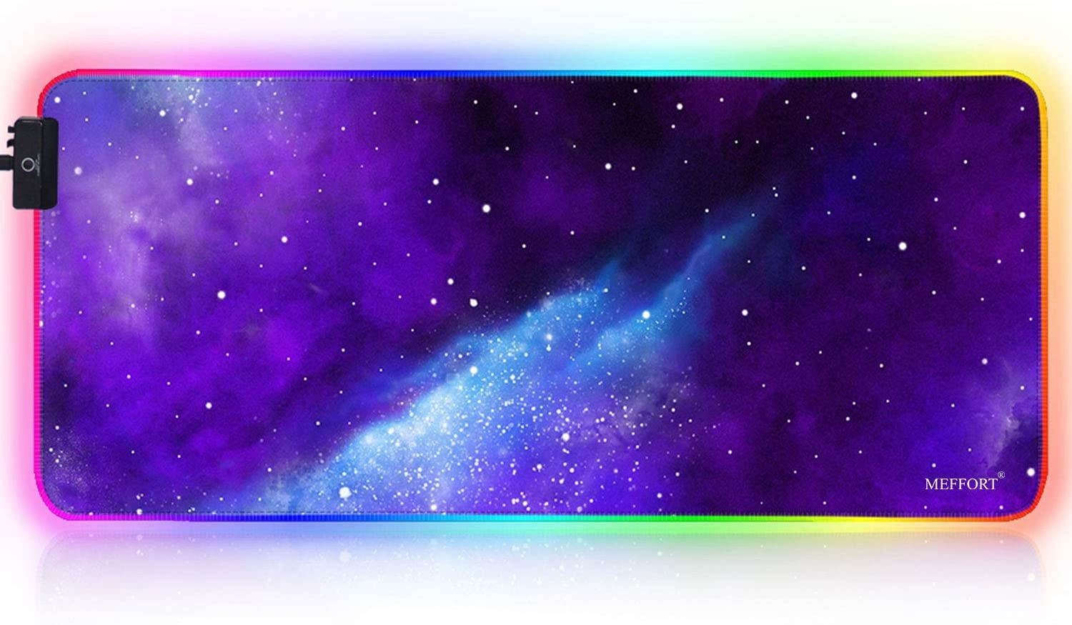 Meffort Inc RGB Gaming Mouse Pad - Extra Large XXL LED Gaming Mouse Mat with Custom Design Stitched Edges 35.4 x 15.7 Inches - Galaxy Universe