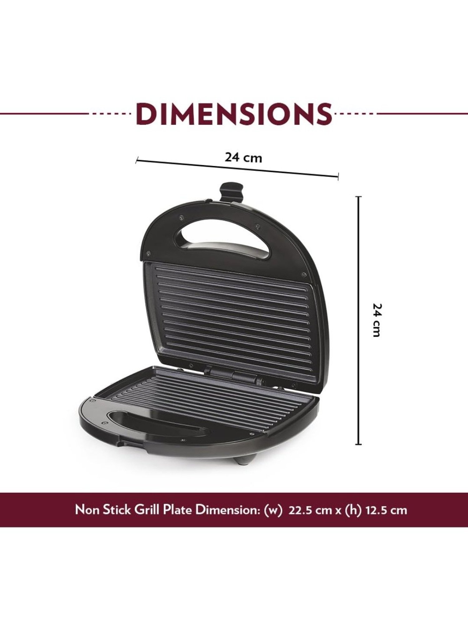 Borosil Sandwich Maker 700W Non Stick Coating (Black)