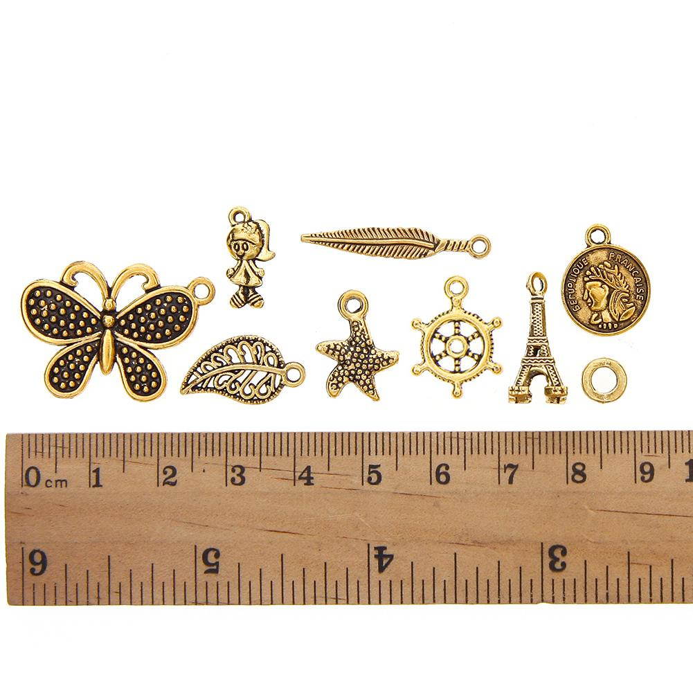 50 Pcs/Set Lots Antique Gold Mixed Styles Charm Pendants DIY Jewelry for Necklace Bracelet Craft Findings Making