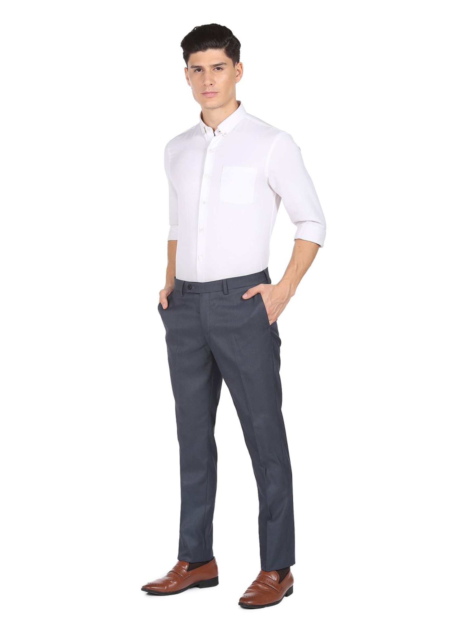 Arrow Navy Blue Regular Fit Trousers