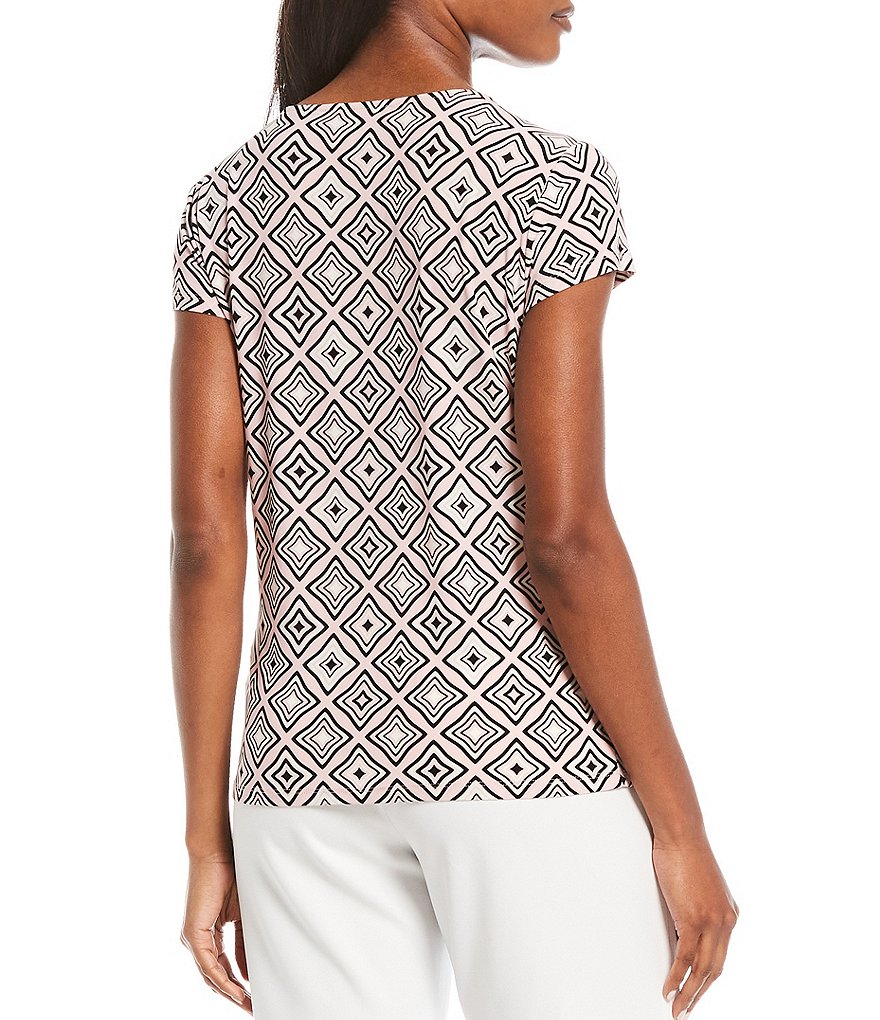 Kasper Petite Size Diamond Print Drape Neck Knit Top