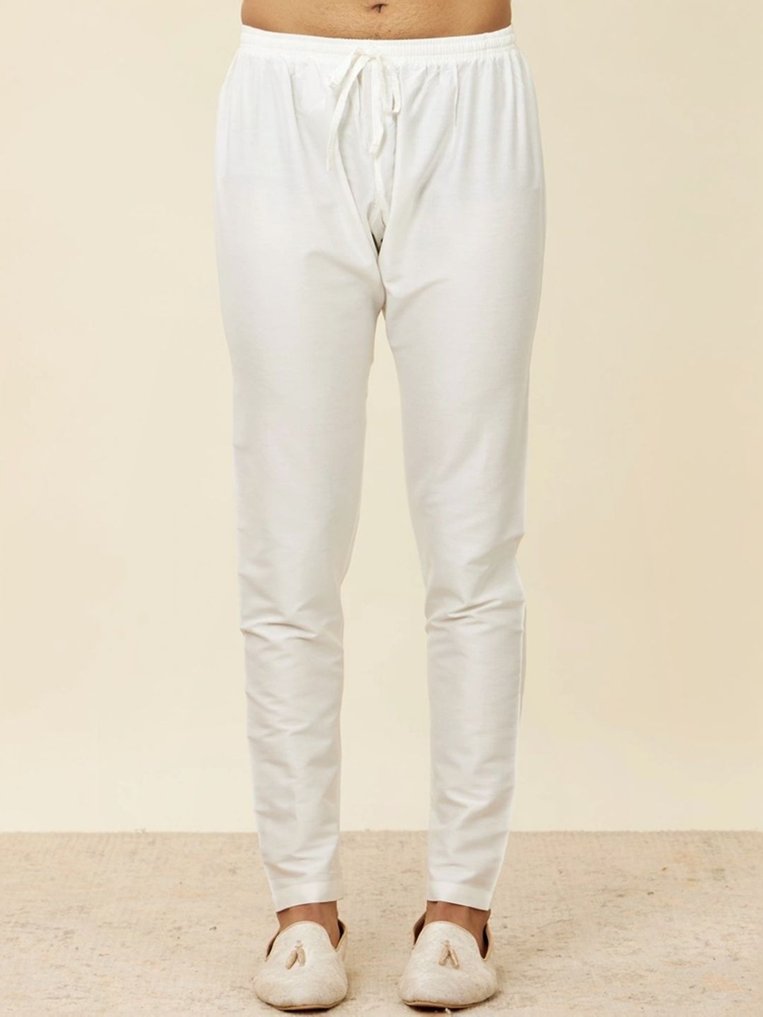 Manyavar Warm White Regular Fit Embroidered Kurta Bottom Set