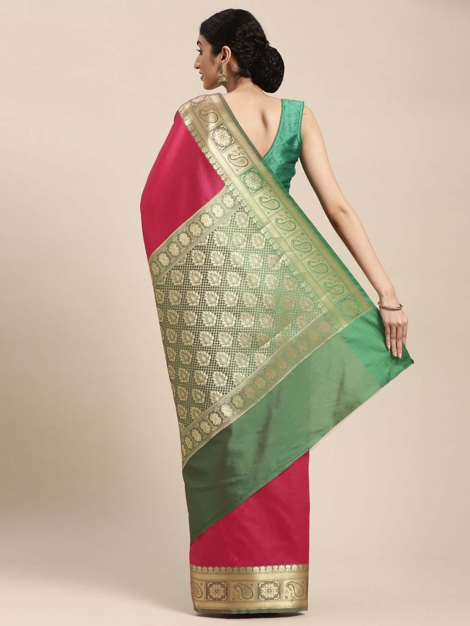 Banarasi Silk Works Pink Woven Saree With Unstitched Blouse