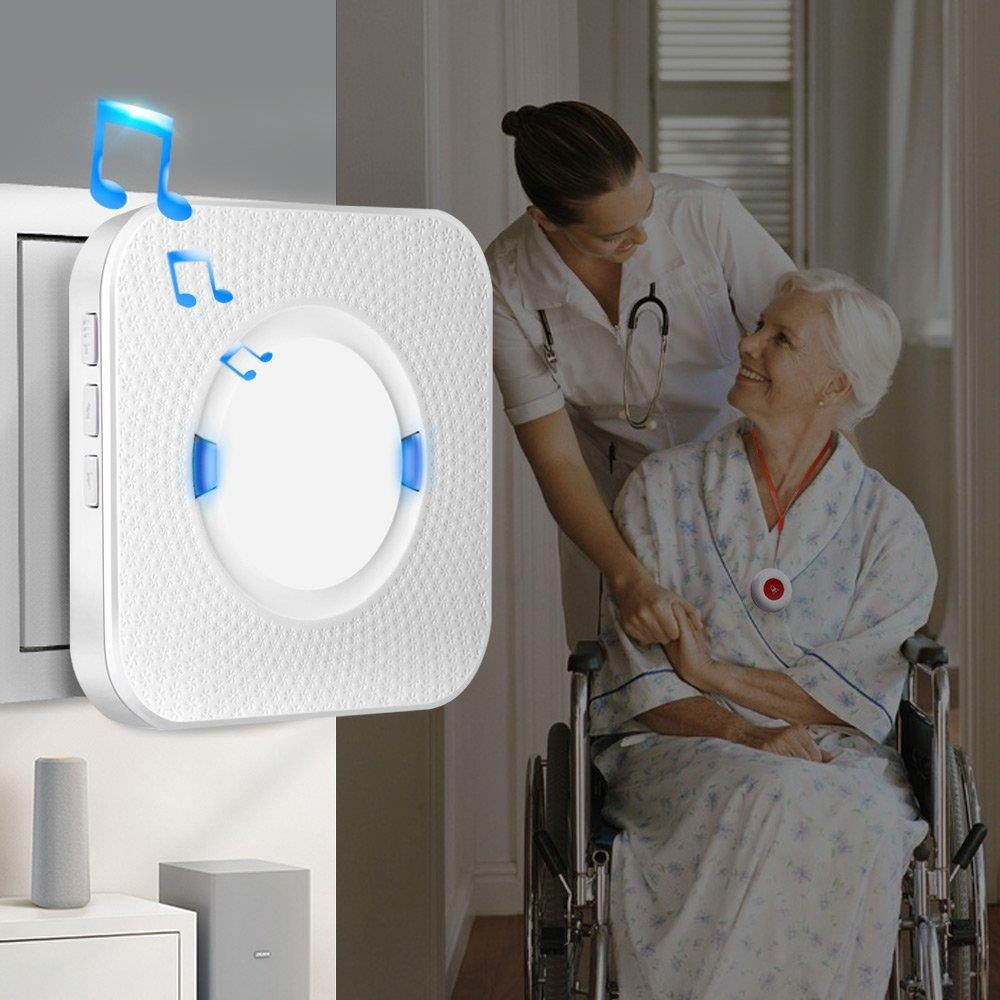 CallToU Wireless Caregiver Pager Smart Call System 2 SOS Call Buttons/Transmitters 2 Receivers Nurse Calling Alert Patient Help System for Home/Personal Attention Pager 500+Feet Plugin Receiver Alert