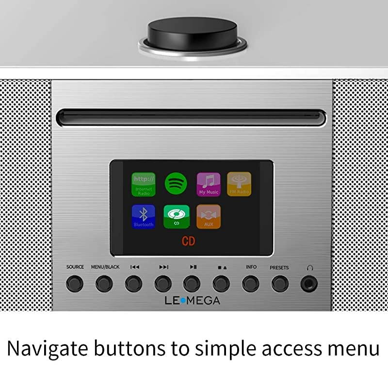 M5+ All-in-One Music System CD Player,Internet Radio,FM Radio,WiFi,Spotify Connect,Bluetooth,Wooden Box,USB MP3,Headphone-Out,Clock&Alarms,Colour Display, Remote& app Control &ndash;White