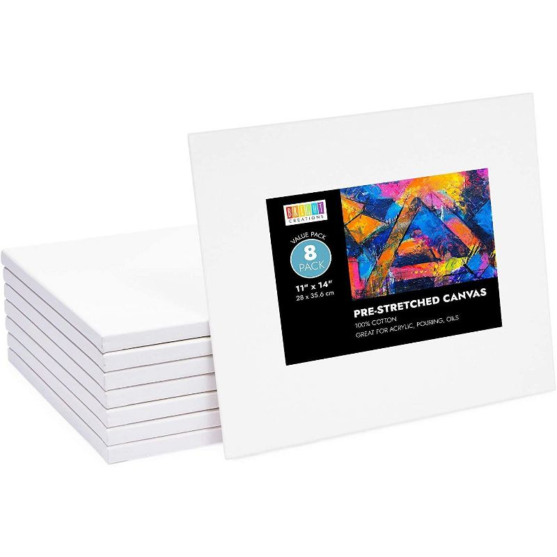 Bright Creations 8 Pack 11x14 in. Stretched Canvas for Painting, Acrylic Pouring, Oils