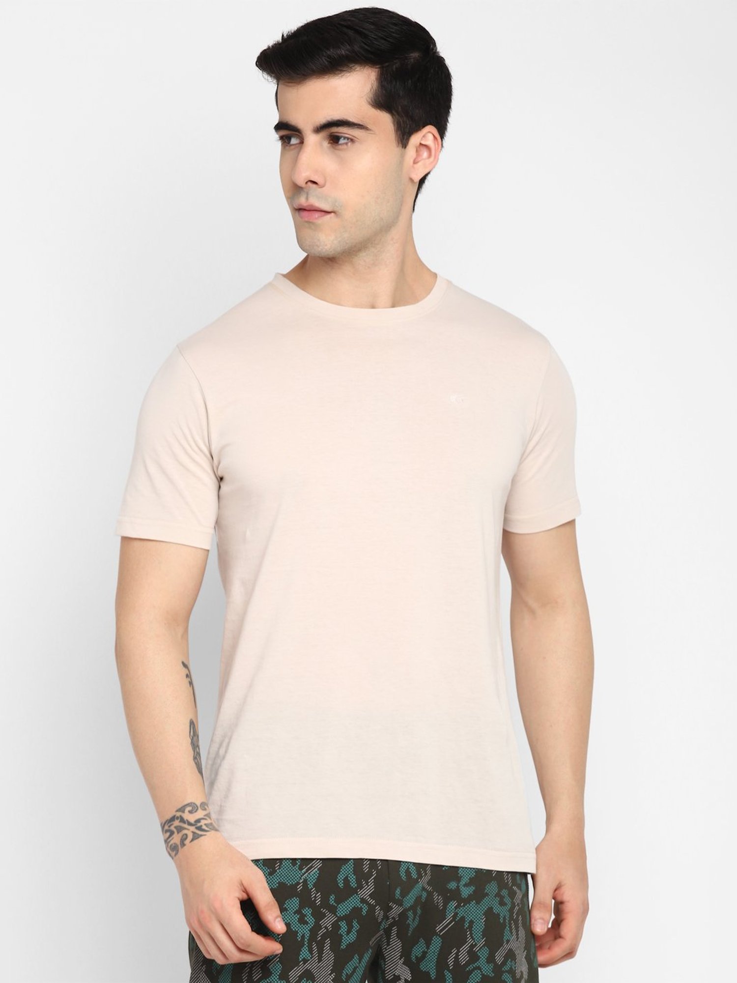 Allen cooper Peach Pure Cotton Regular Fit T-Shirt