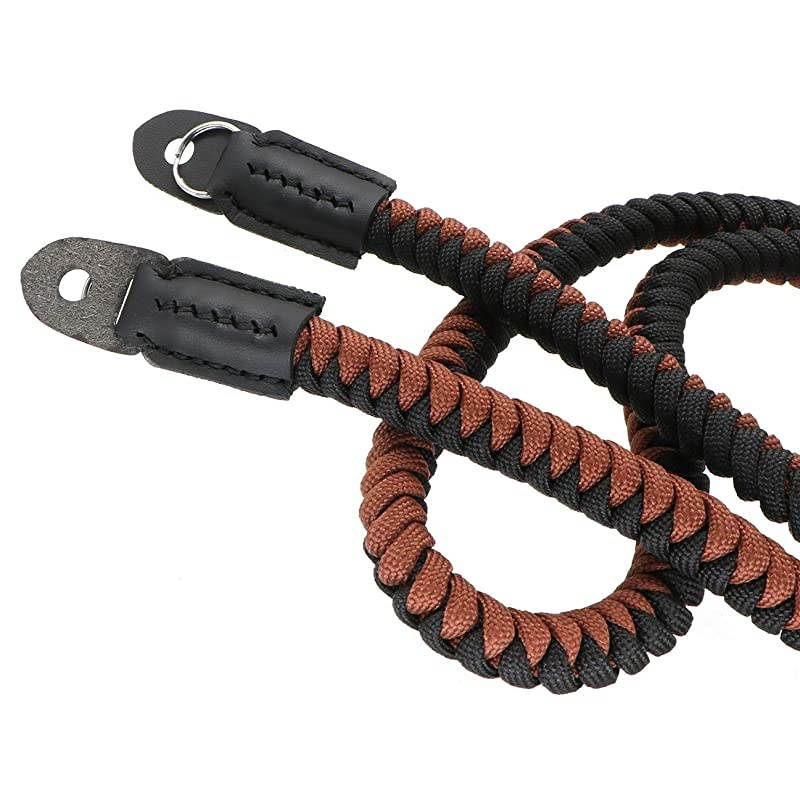 Paracord Woven Camera Neck Shoulder Strap Belt Hand Made for Canon Nikon Sony Olympus Pentax Fujifilm Panasonic SLR DSLR Digital Mirrorless Cameras 42 inch Black Brown
