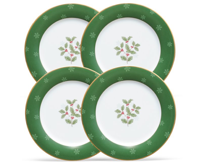 Noritake Holly and Berry Gold Set of 4 Accent/Luncheon Plates