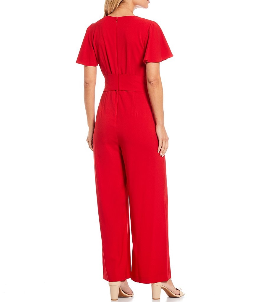 Preston & York Kayla Flutter Sleeve Tie Waist V-Neck Jumpsuit