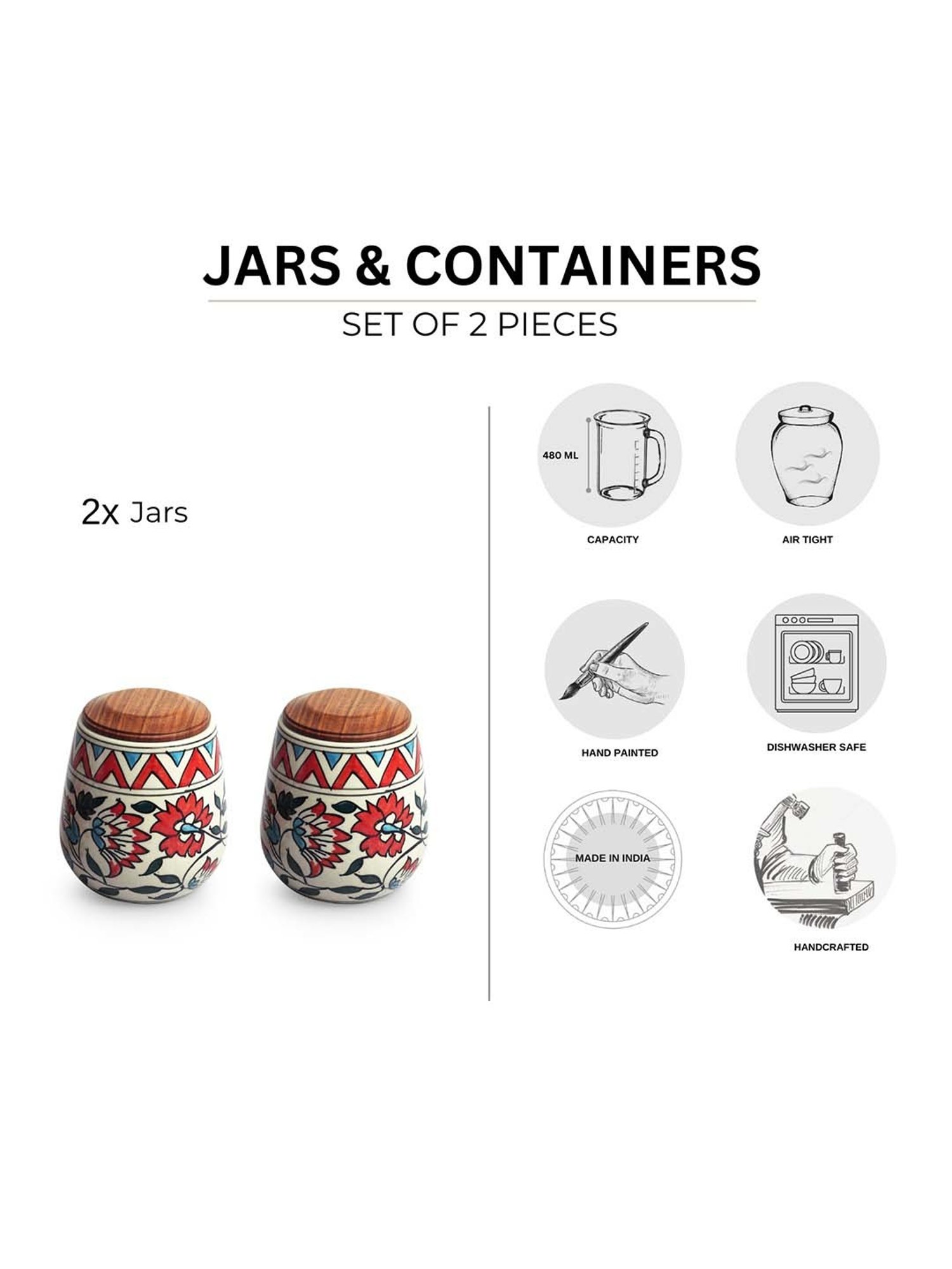 ExclusiveLane White & Brown Ceramic Persian Floral Air-Tight Storage Container - Set of 2