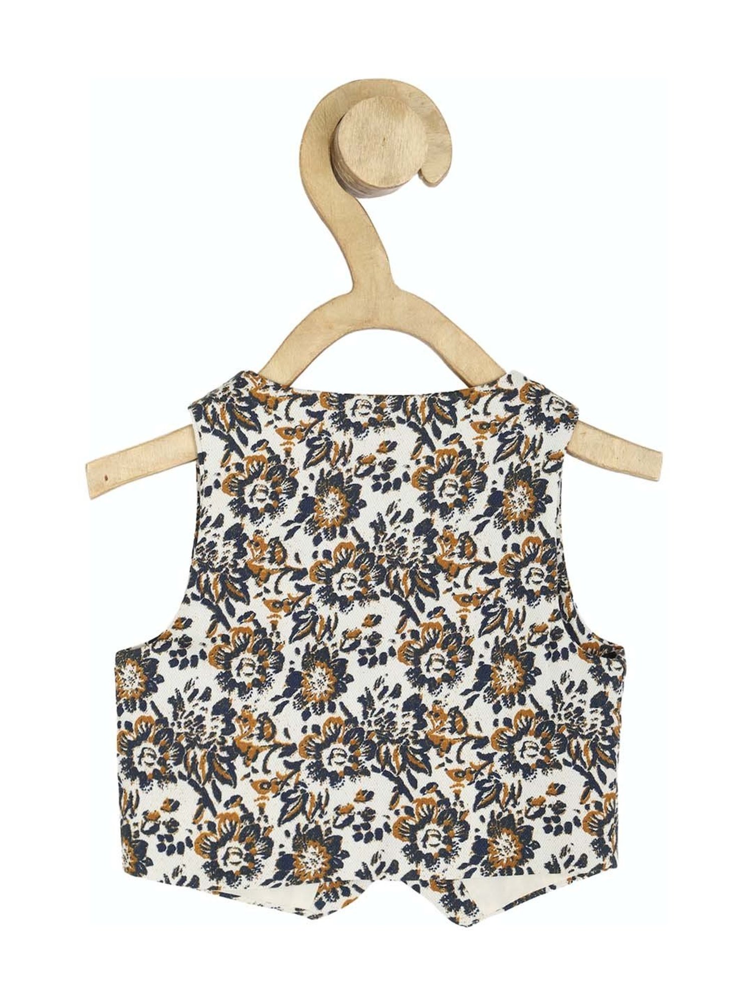 Allen Solly Junior White & Blue Cotton Floral Print Waistcoat