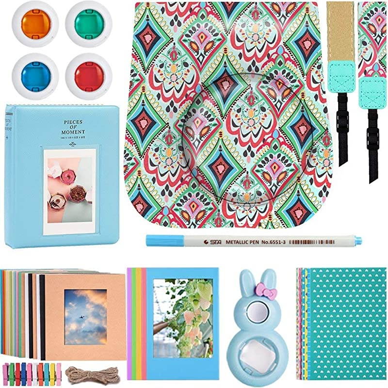Instant Camera Accessories Bundle Compatible for Fujifilm Instax Mini 9 Mini 8+ Mini 8 Instant Film Camera Includes Camera Case Album Frame Stickers Strapetc Bohemian