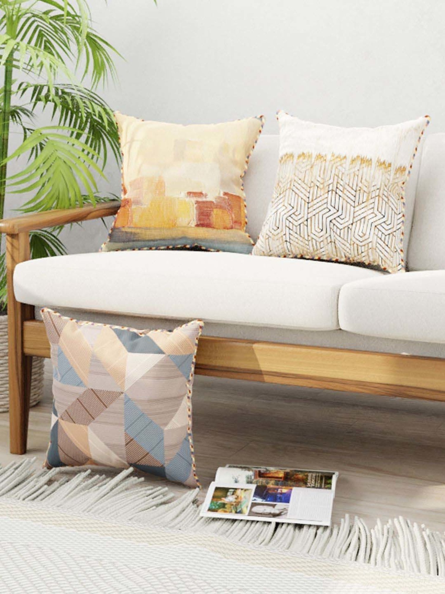 Bianca Suzane Earthy & Beige Micro Fiber Reversible Printed Cushion Covers - Set of 3