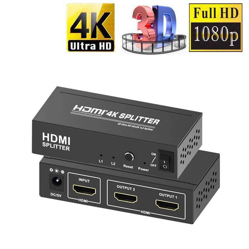 4K 1x2 HDMI Splitter Full HD 1080p HDMI Video Converter 1X2 Screen Split 1 In 2 Out Dual Display HDCP 3D for PS4 DVD PC To TV