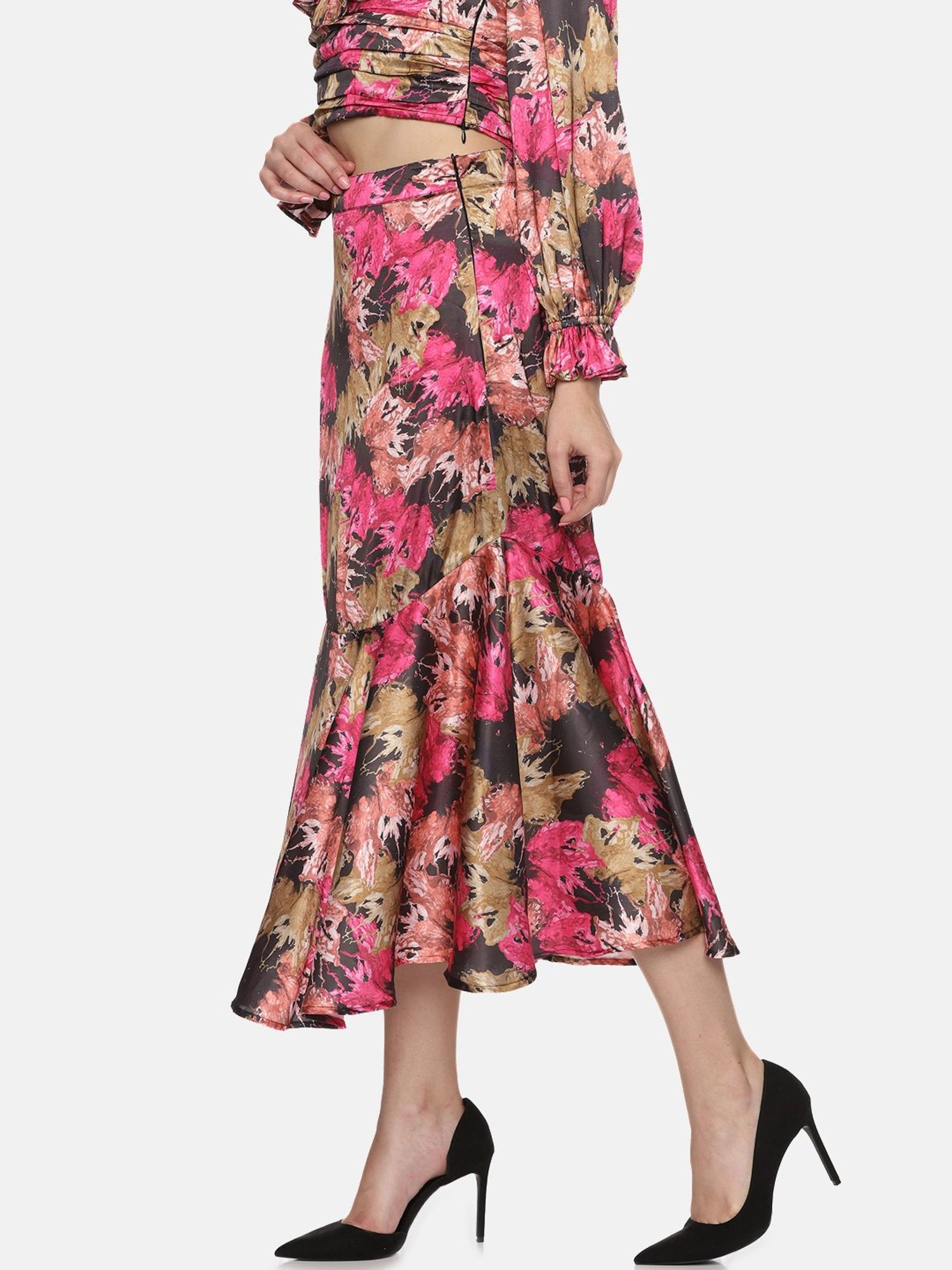 ISU Multicolor Abstract Print A Line Midi Skirt