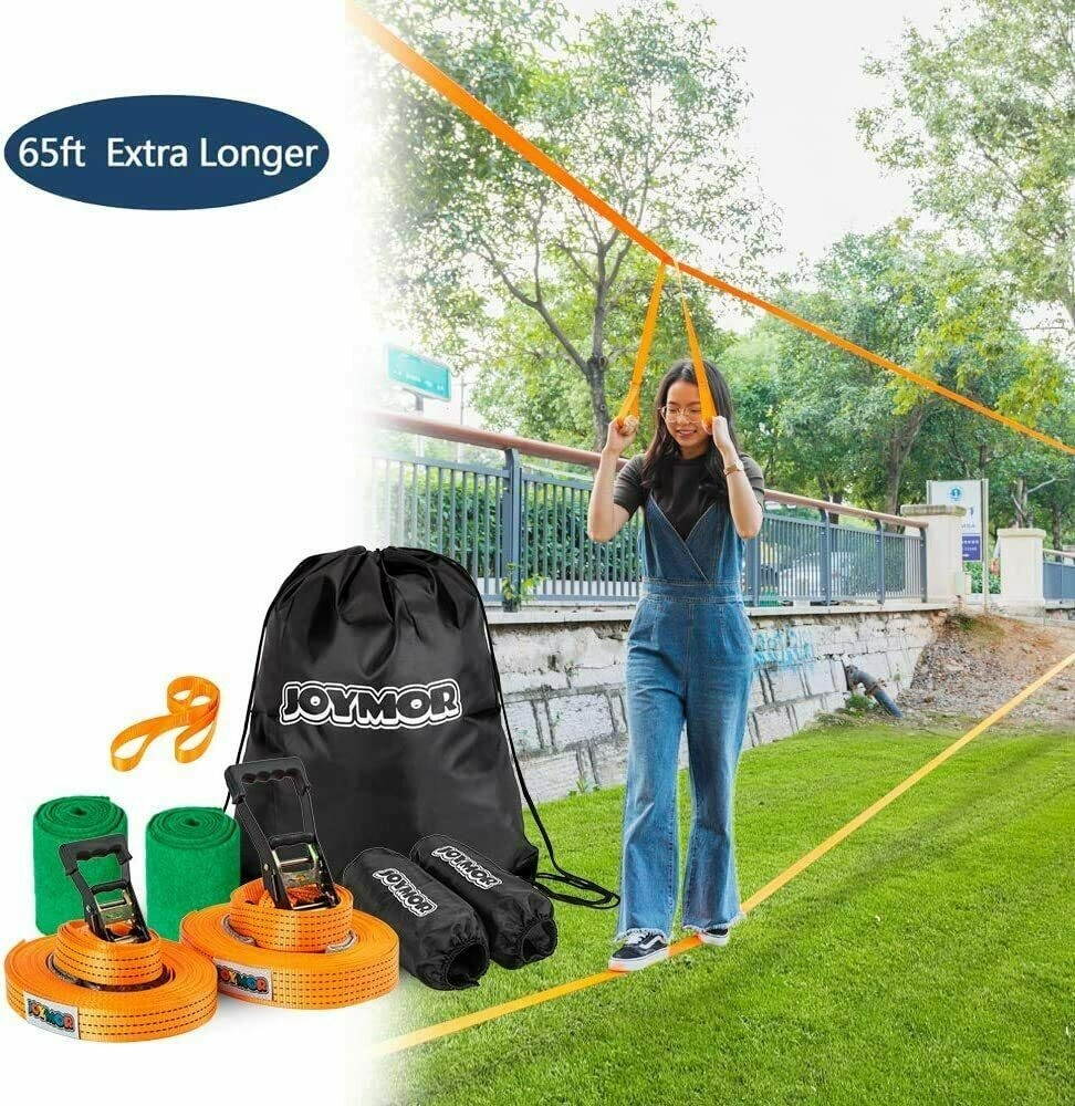 JOYMOR Slackline Kit Extra Longer 65 Feet Upgraded Slackline with Training Line