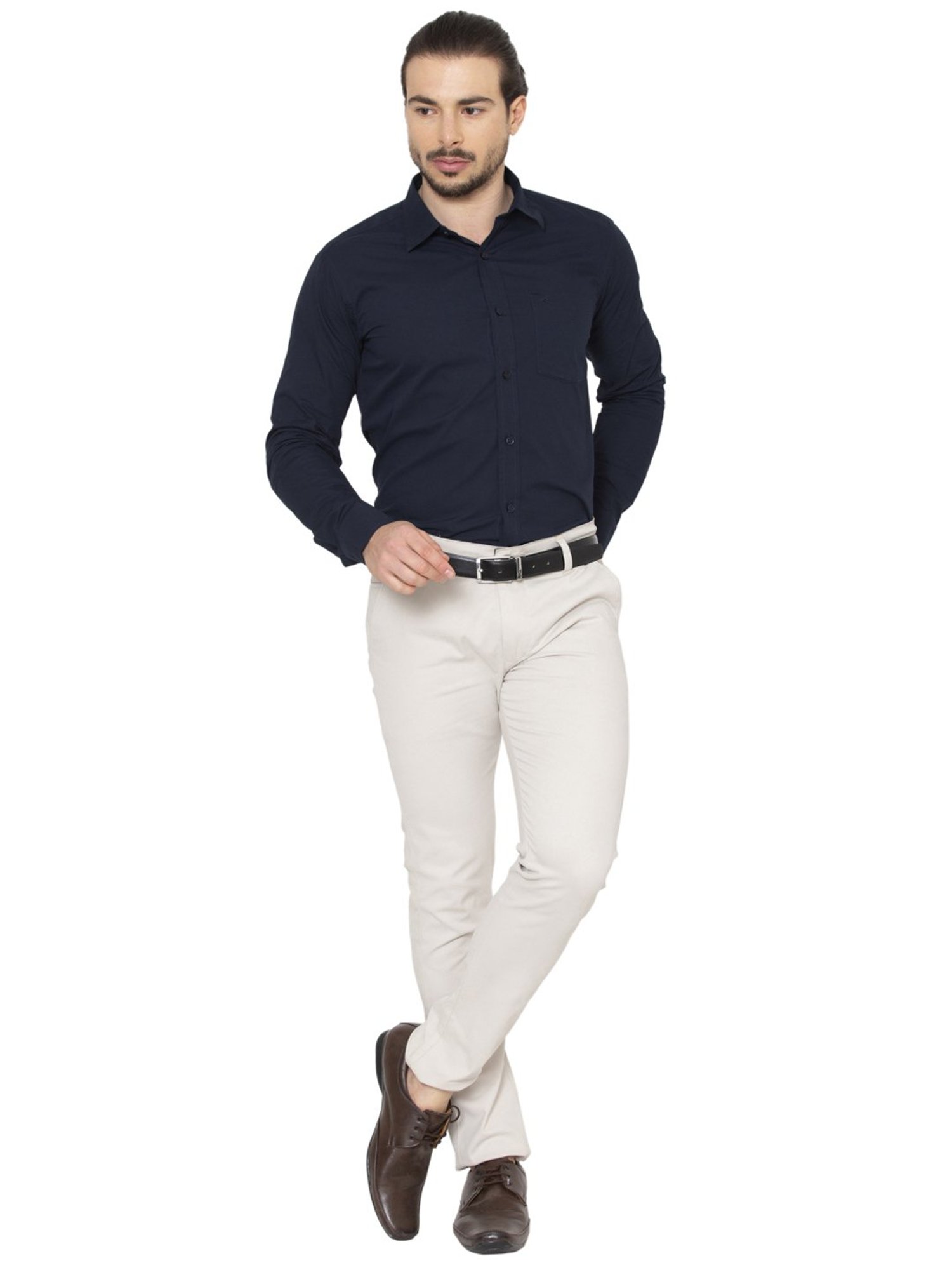 Allen Cooper Blue Cotton Regular Fit Shirts