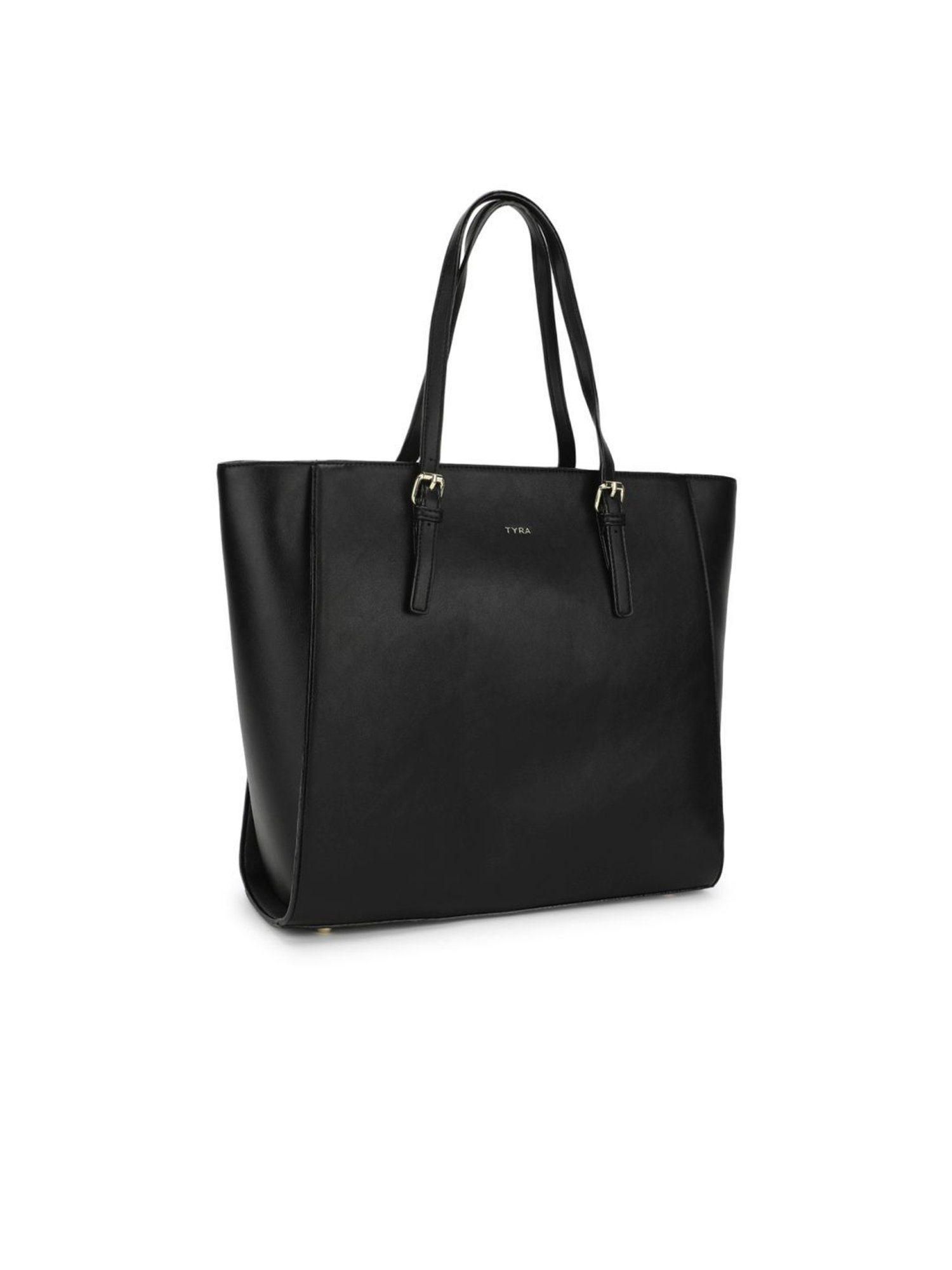 Tyra Abelia Black Solid Faux Leather Tote Handbag