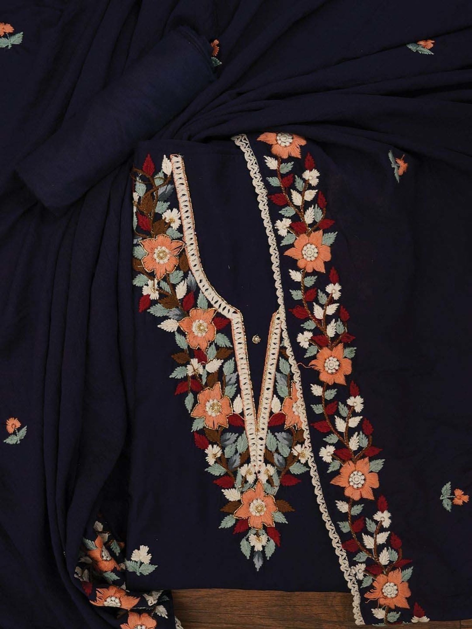 Jaipur Kurti Navy Embroidered Unstitched Dress Material