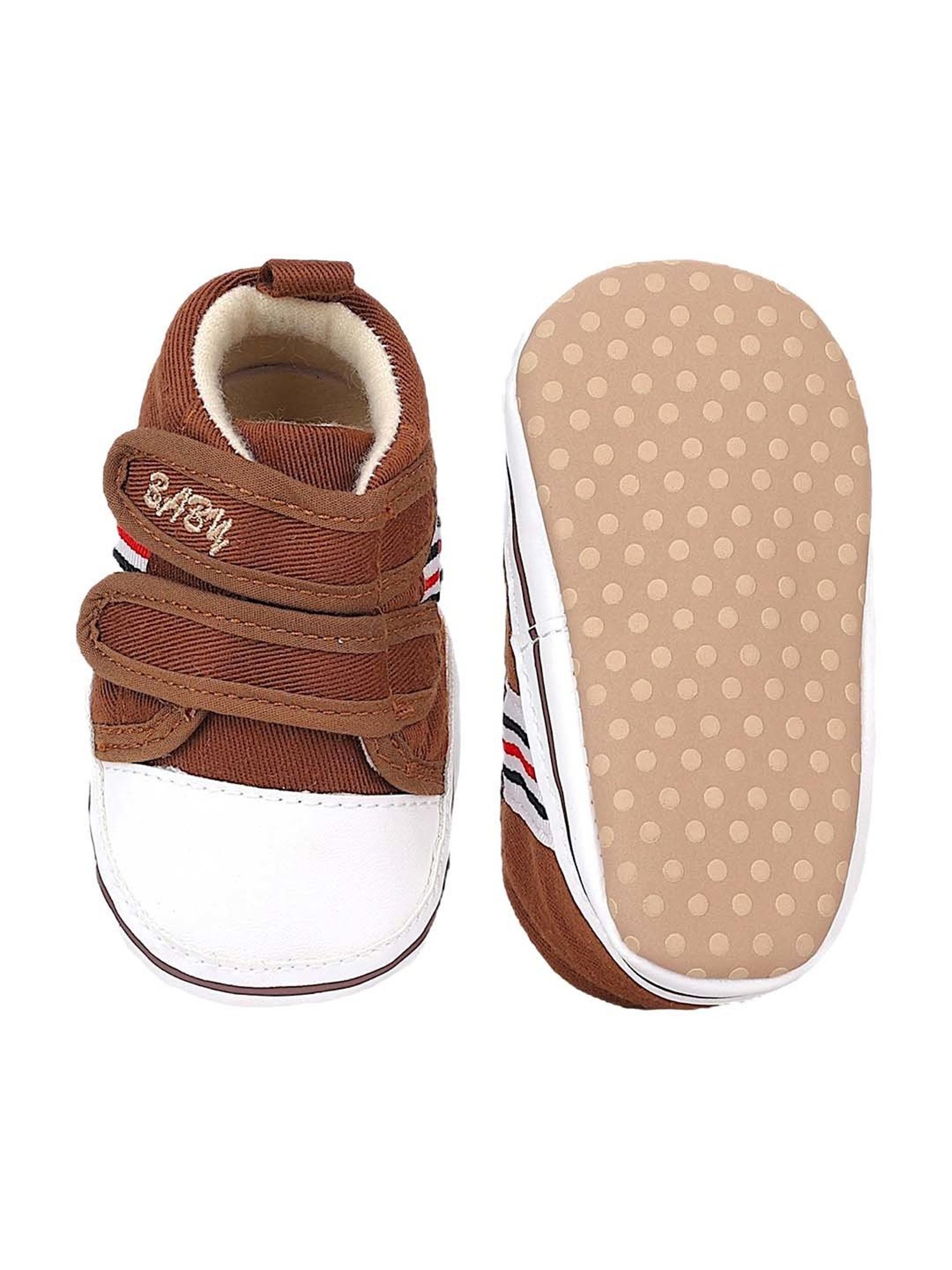 Baby Moo Kids Brown & White Velcro Shoes