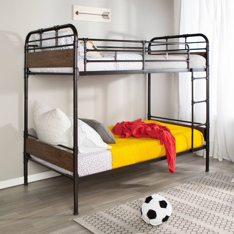 Twin over Twin Metal Wood Bunk Bed Black - Saracina Home