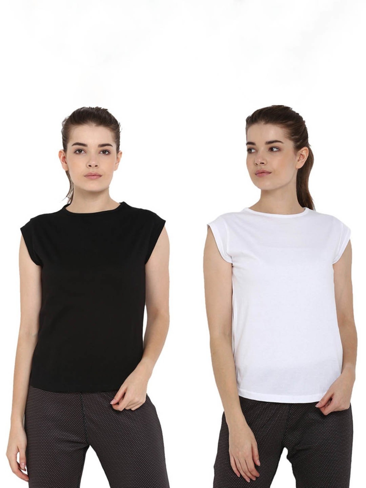 Appulse White & Black Cotton T-Shirt - Pack of 2