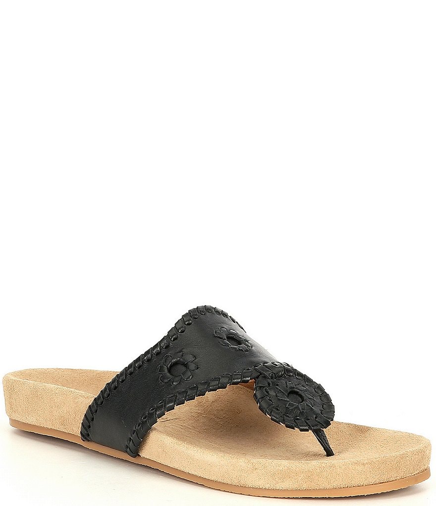 Jack Rogers Jacks Comfort Leather Whipstitch Detail Thong Sandals