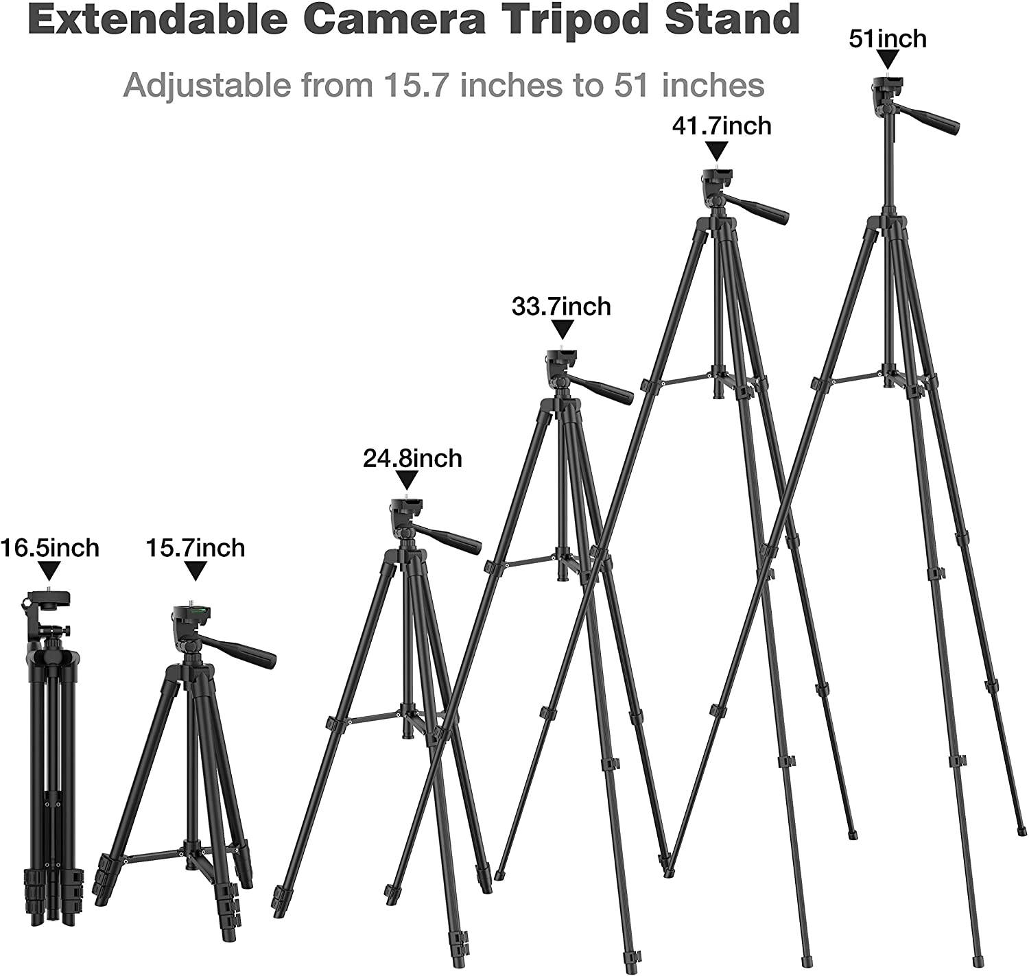 Phone Tripod, 51" Extendable Travel Lightweight Tripod Stand with Carrying Bag, Universal Tripod with Bluetooth Remote, Cell Phone Mount for iPhone Xs/Xs Max/Xr/X/8/8 Plus/Samsung/Android Phone,Camera