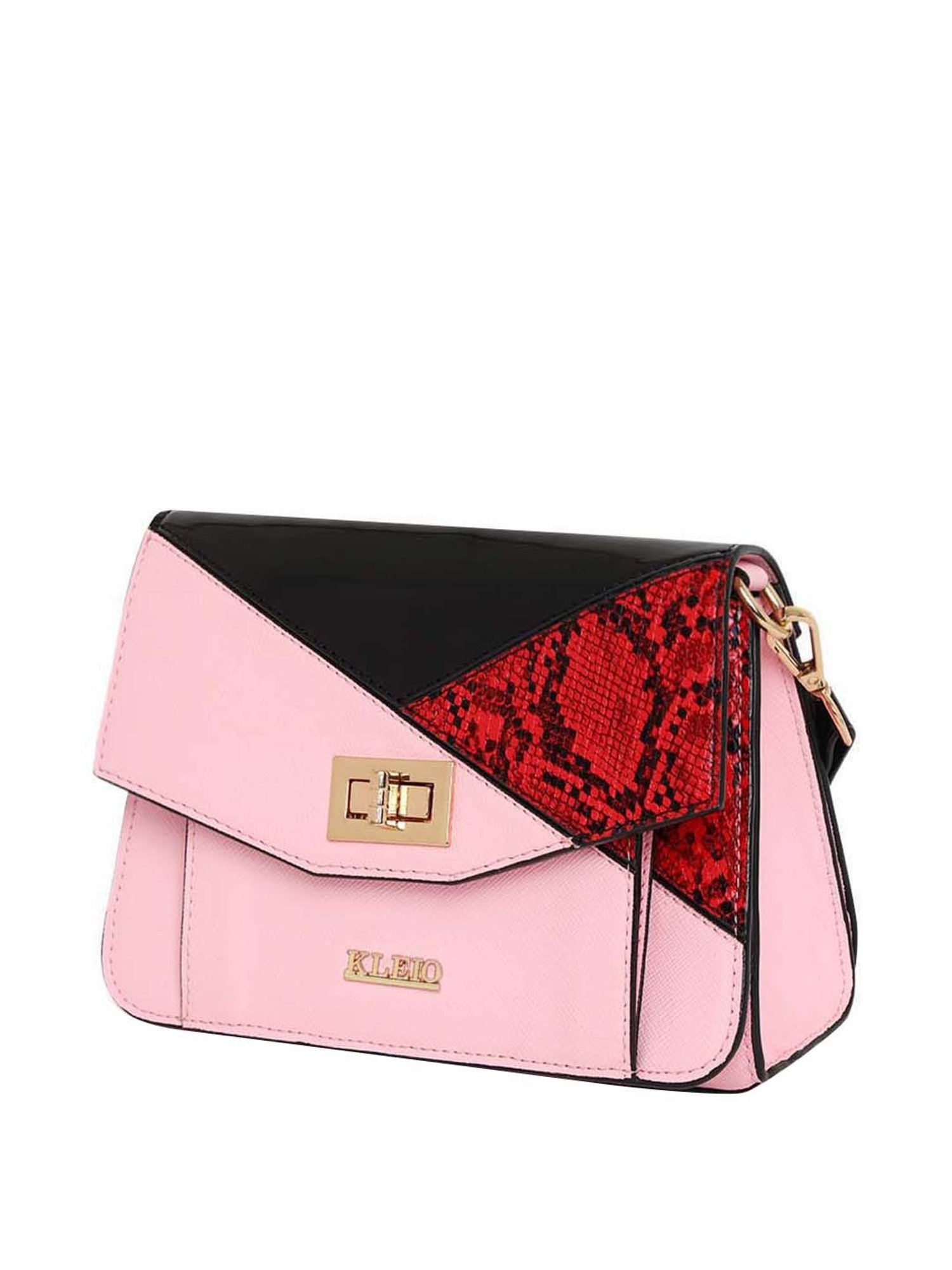 KLEIO Pink Color Block Medium Sling Handbag