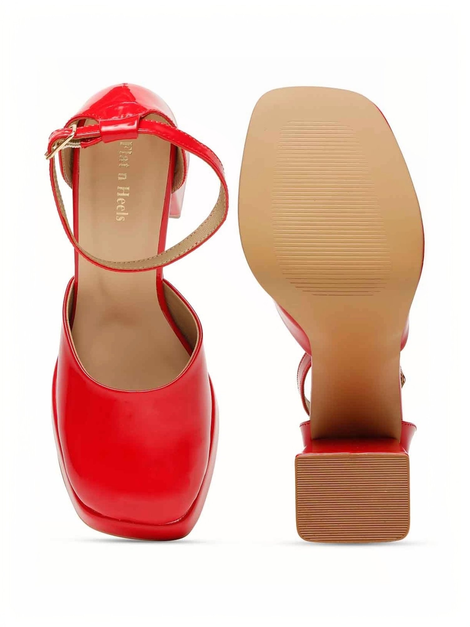Flat N Heels Women's Red Ankle Strap Sandals