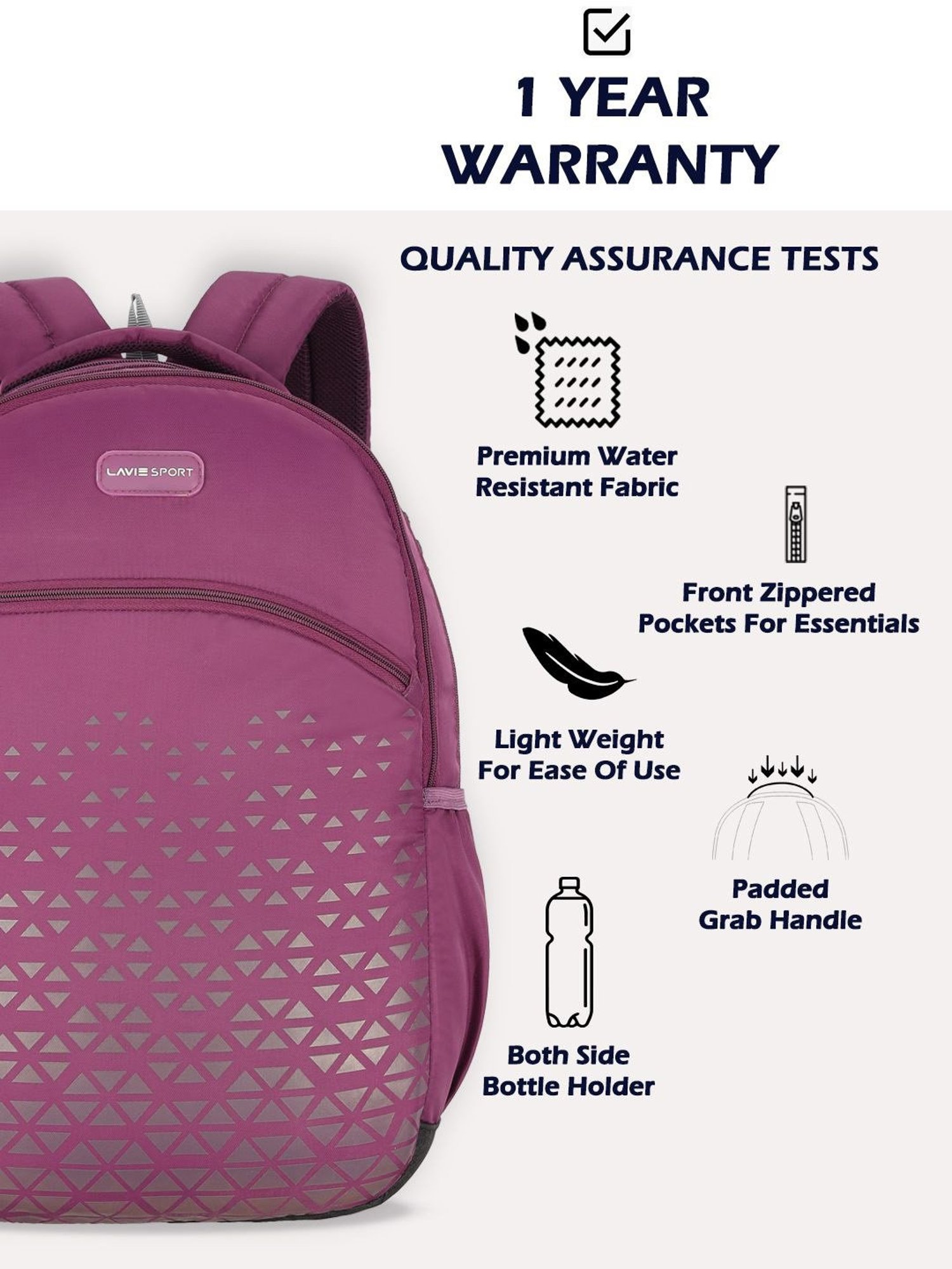 Lavie Sport Chrysolite 34L Laptop Backpack For Boys & Girls Unisex Bag for Men & Women (Purple)