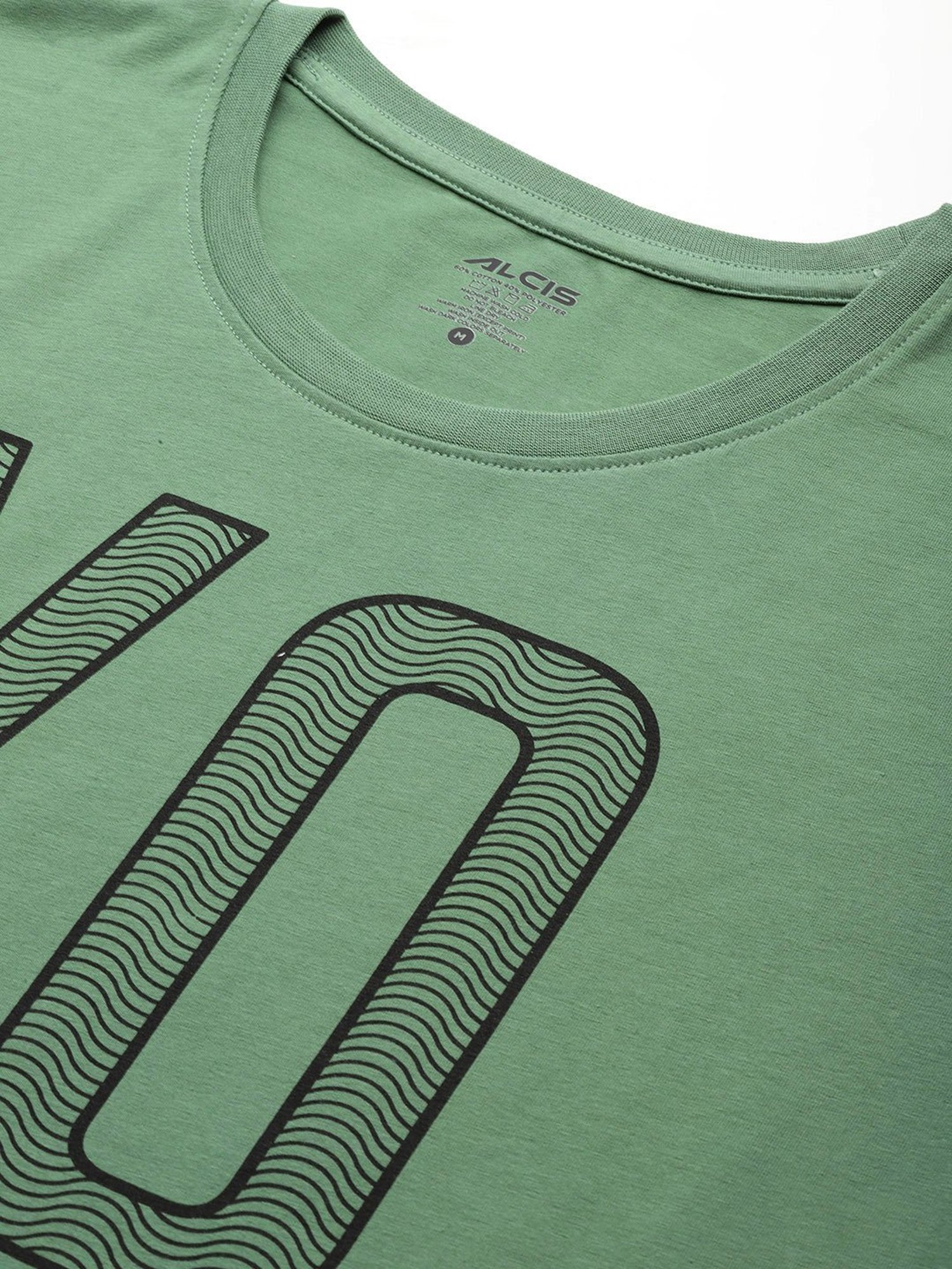 ALCIS Green Regular Fit Printed Crew T-Shirt