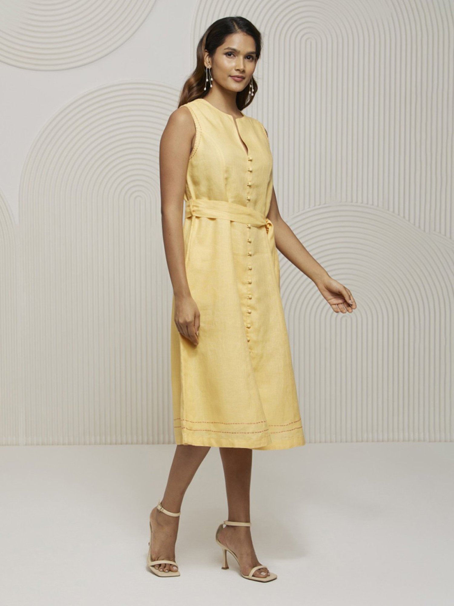 Artagai Yellow Front Open Fit and Flare Dress