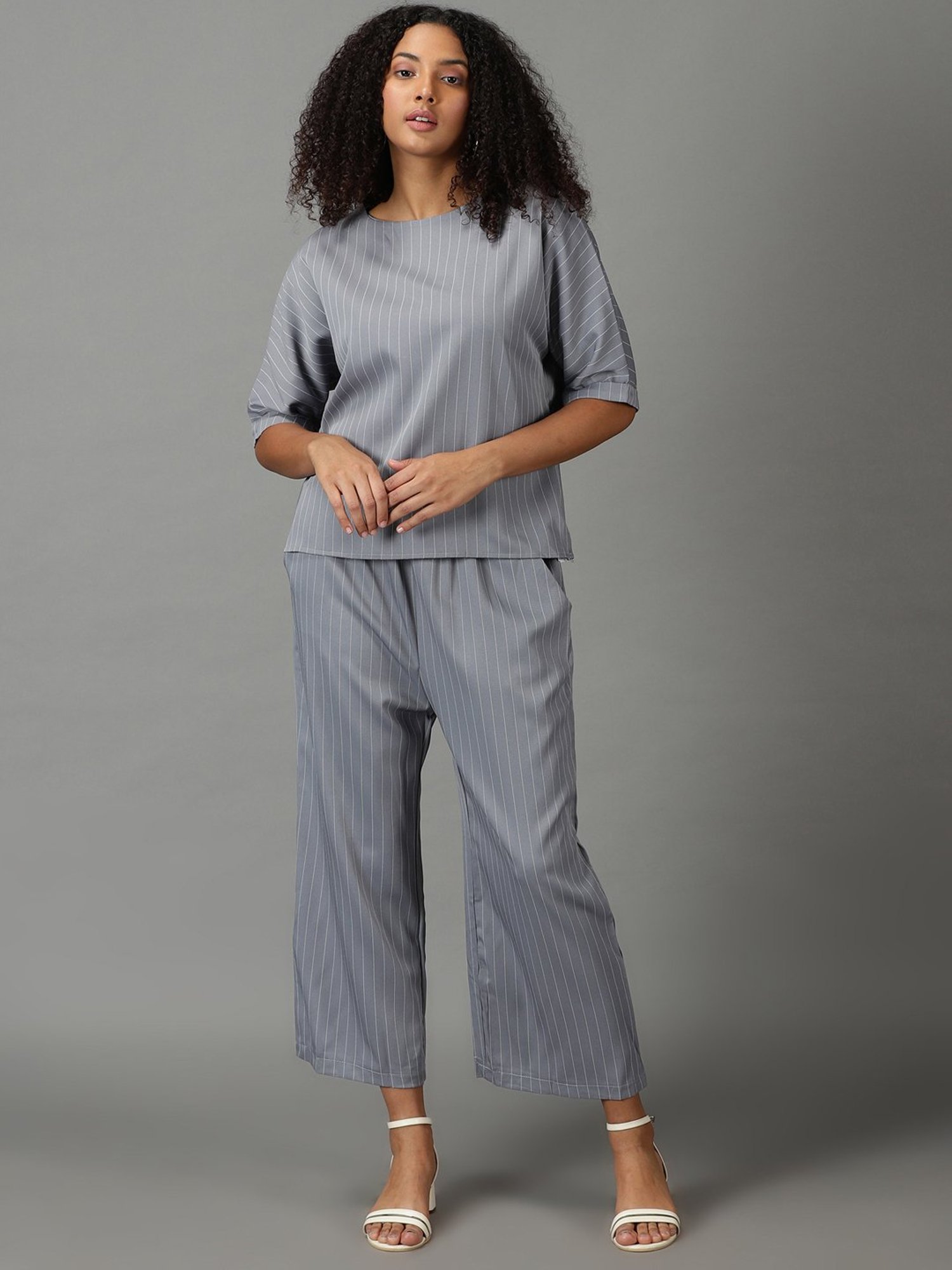 SHOWOFF Grey Striped Top With Trousers