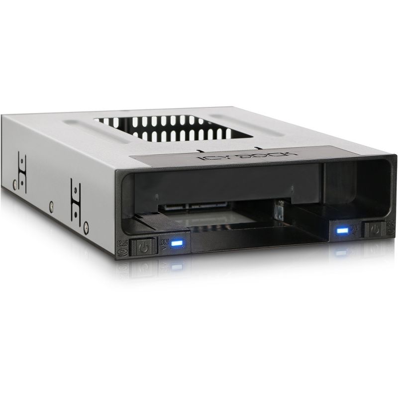 Icy Dock FlexiDOCK MB795SP-B Drive Enclosure for 5.25" Serial ATA/600, 6Gb/s SAS - Serial ATA/600 Host Interface Internal - Black - 2 x HDD Supported
