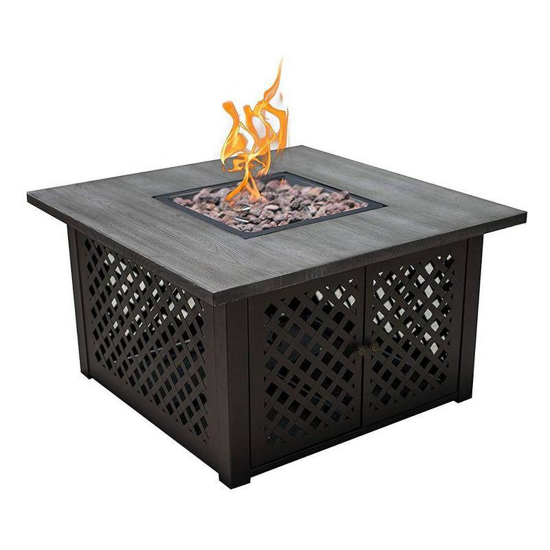 Square Fire Pit With Gray Brushing Table Top and Steel Base 40" - Legacy Heating