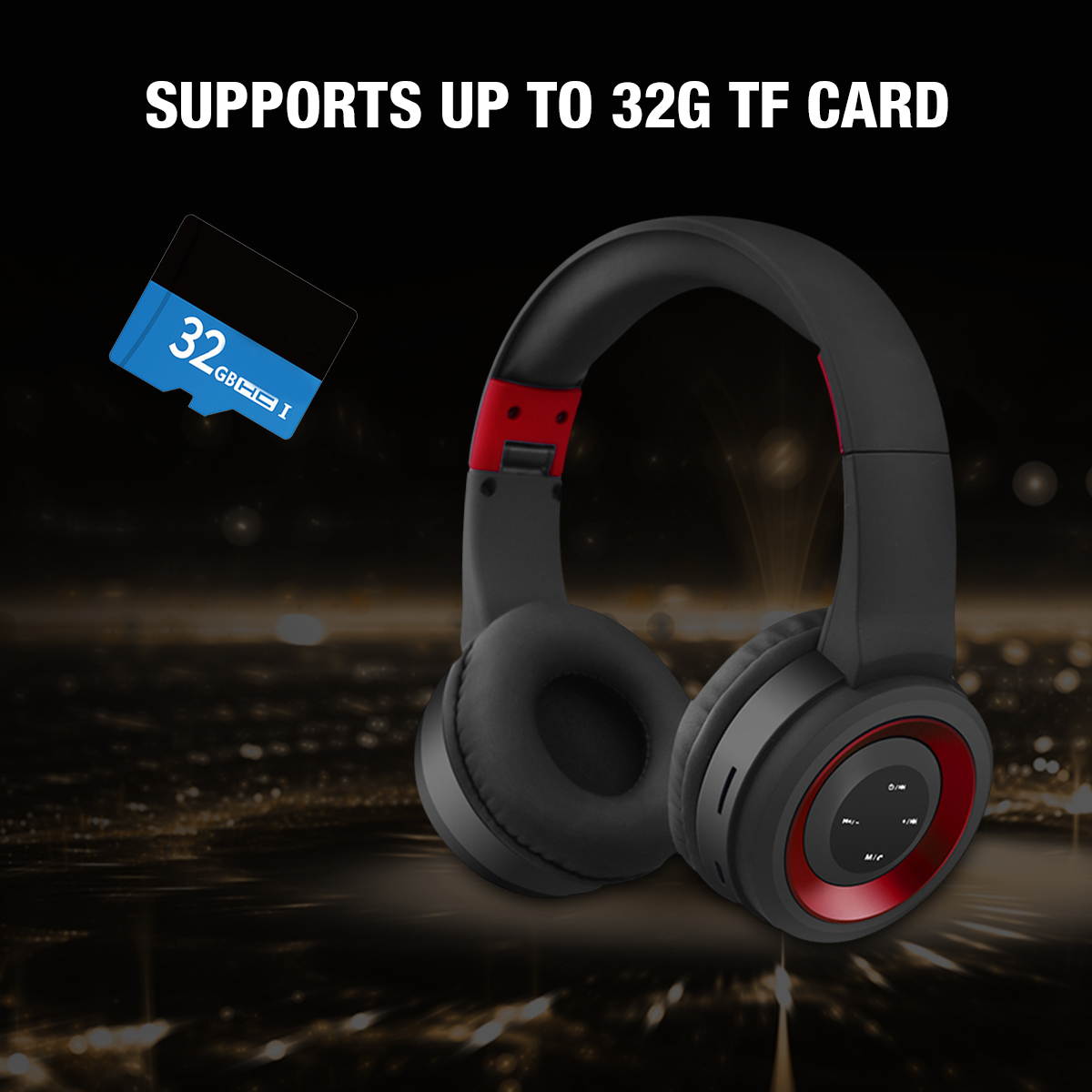 Wireless Bluetooth Headphones over Ear Stereo Super Bass Built-in Mic Foldable Headset Earphone for PC, Smart Phone, Tablet, Speakers