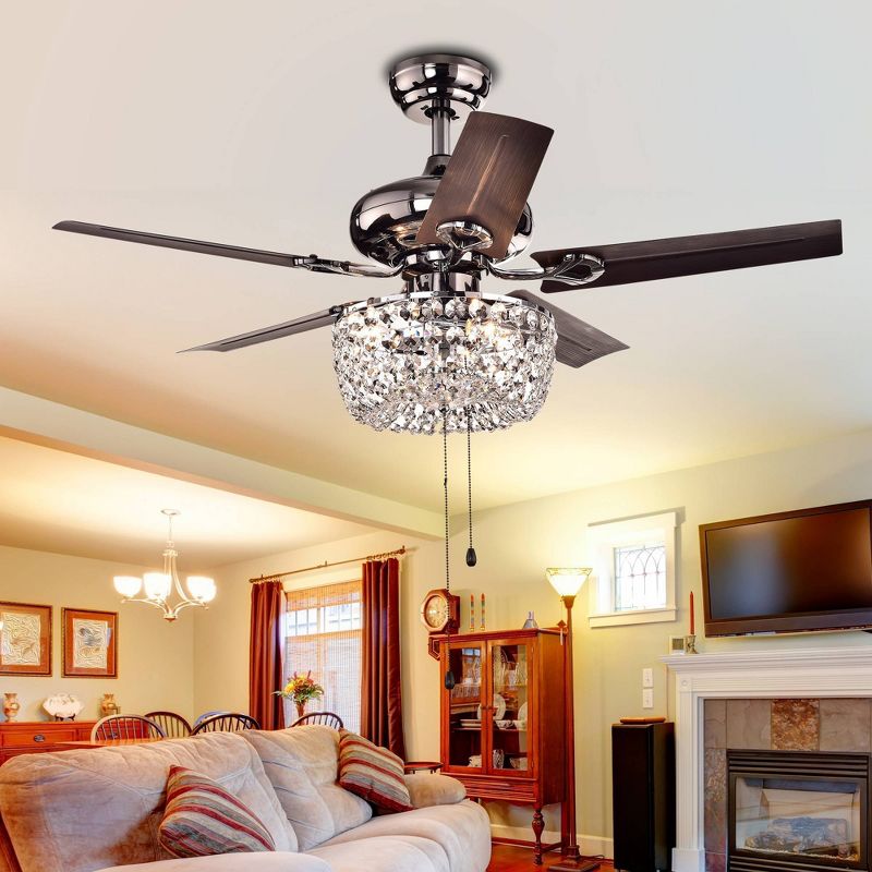 43" x 43" x 24" Angel Crystal Chandelier 5 Blade Ceiling Fan Brown/Silver - Warehouse of Tiffany