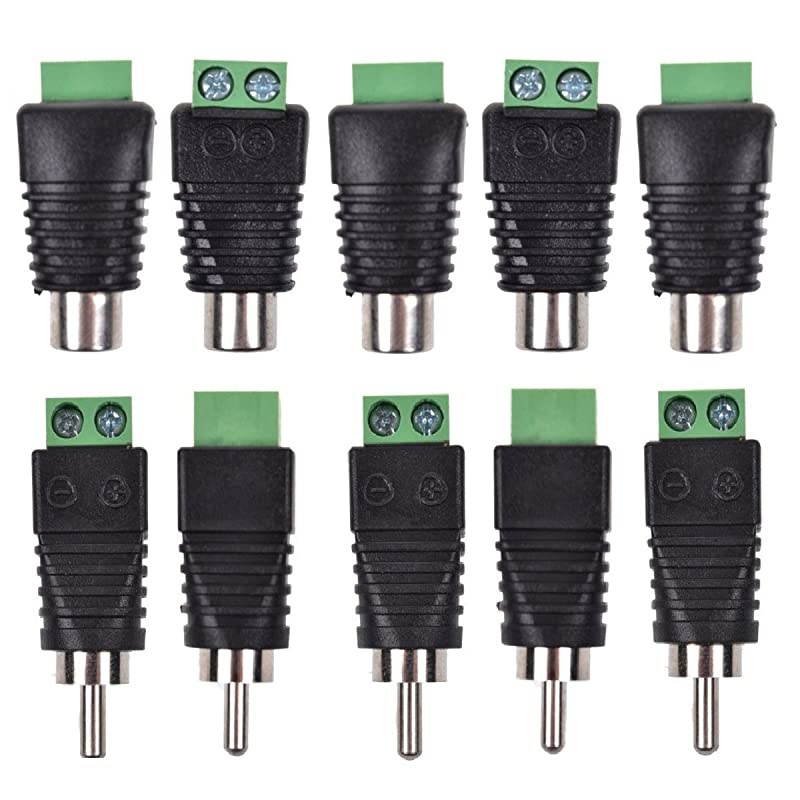 10-Pack Phono RCA Male and Female Plug to AV Screw Terminal Audio/Video Connector Adapter (5 Male & 5 Female)