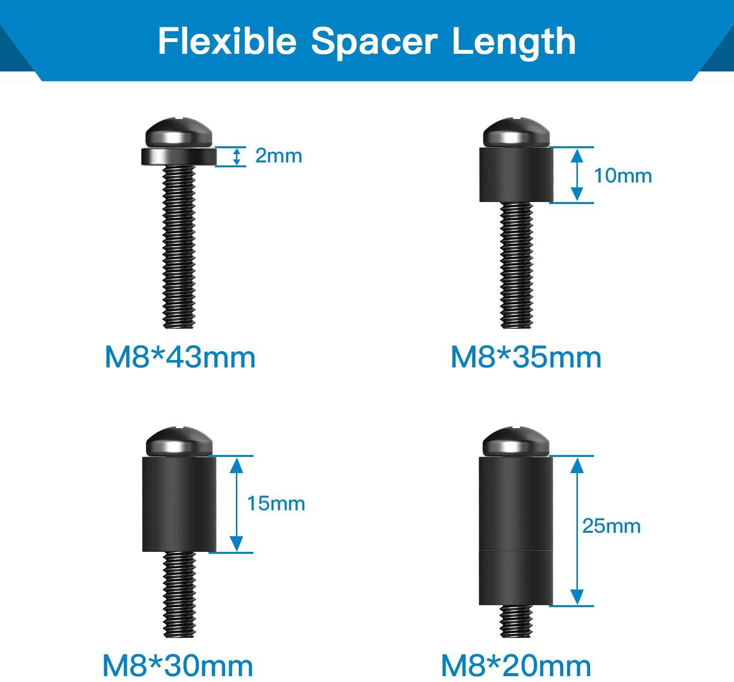 TV Mounting Hardware Screws M8 x 45mm Screws Bolts with 25mm Long Spacers for Samsung TVs Monitor Display M8 Screws for Samsung LG Vizio Philips Sony Bravia Sharps TV Wall Mount Bracket