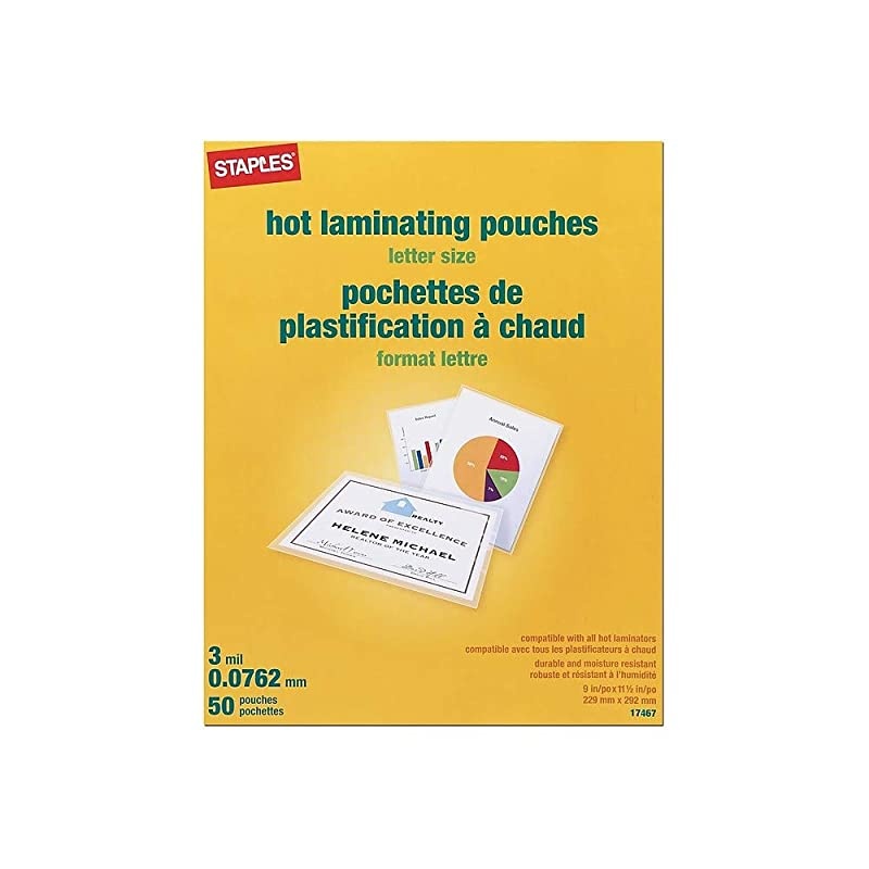 Letter Size Thermal Laminating Pouches 3 mil 50 Pack